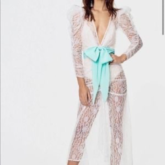 NWT For Love and Lemons Rodin Iridescent Maxi Dress, Blanc - Picture 4 of 8